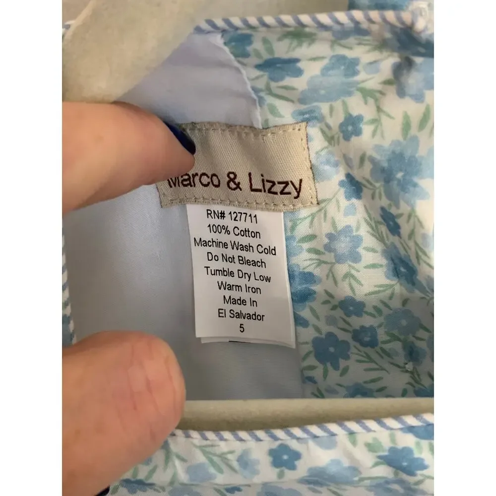 Marco & Lizzy Girls Blue‎ Floral Carly Sleeveless Dress - Embroidery on Waist